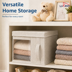 Lukzer 20 Liters Foldable Non-Woven Storage Box/Wardrobe Organizer with Lid - 4PC/Beige