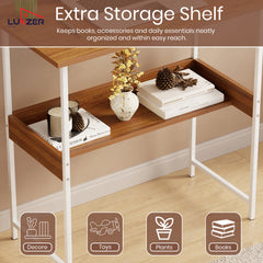 Lukzer Metal & Engineered Wood Kids Study Table with Open Shelf (MST-004S/White & Oak Brown)