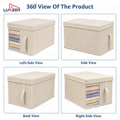 Lukzer 20 Liters Foldable Non-Woven Storage Box/Wardrobe Organizer with Lid - 1PC/Beige