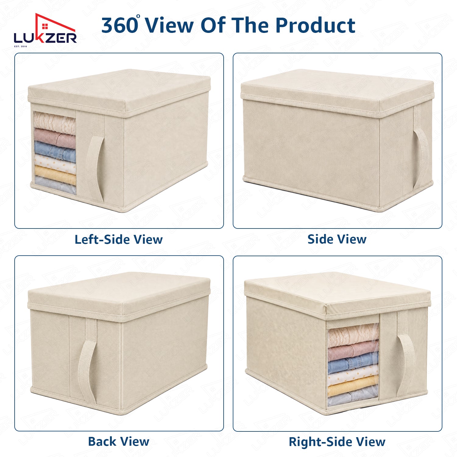 Lukzer 20 Liters Foldable Non-Woven Storage Box/Wardrobe Organizer with Lid - 1PC/Beige