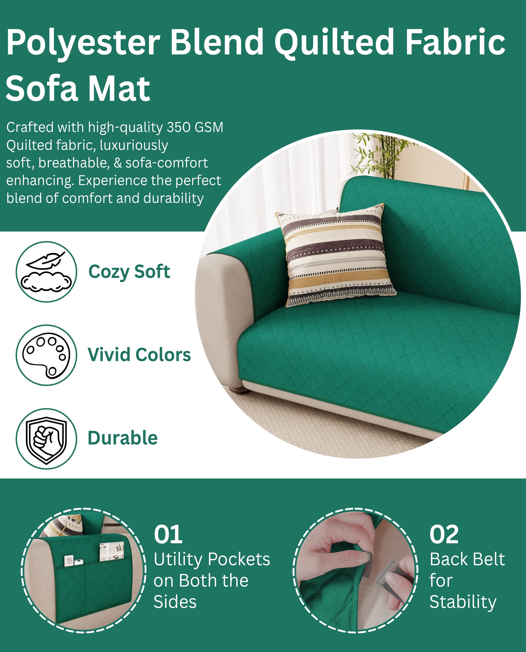 Lukzer Quilted Sofa Mat Forest Green (SC-200-01)