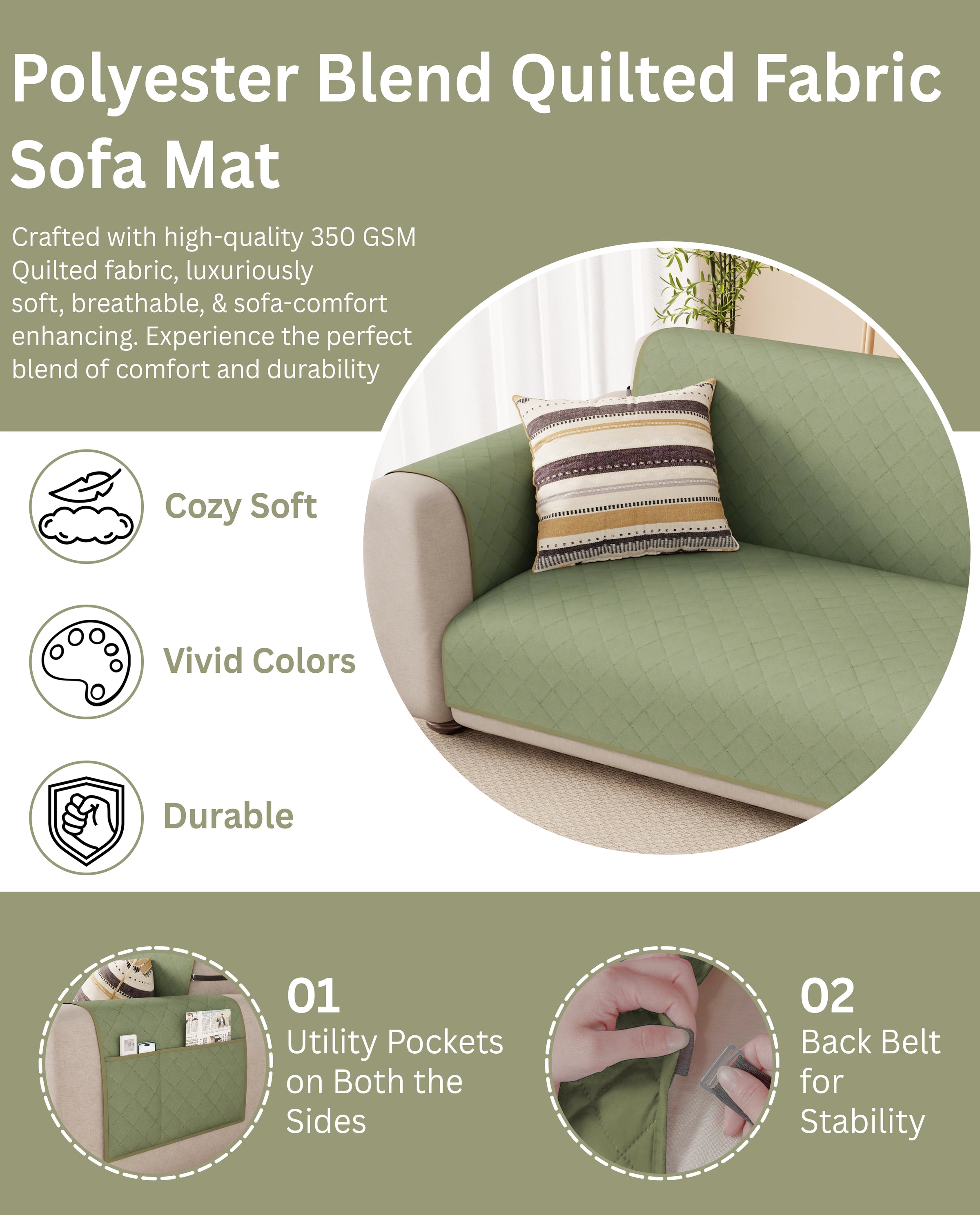 Lukzer Quilted Sofa Mat Mint Green (SC-199-01)
