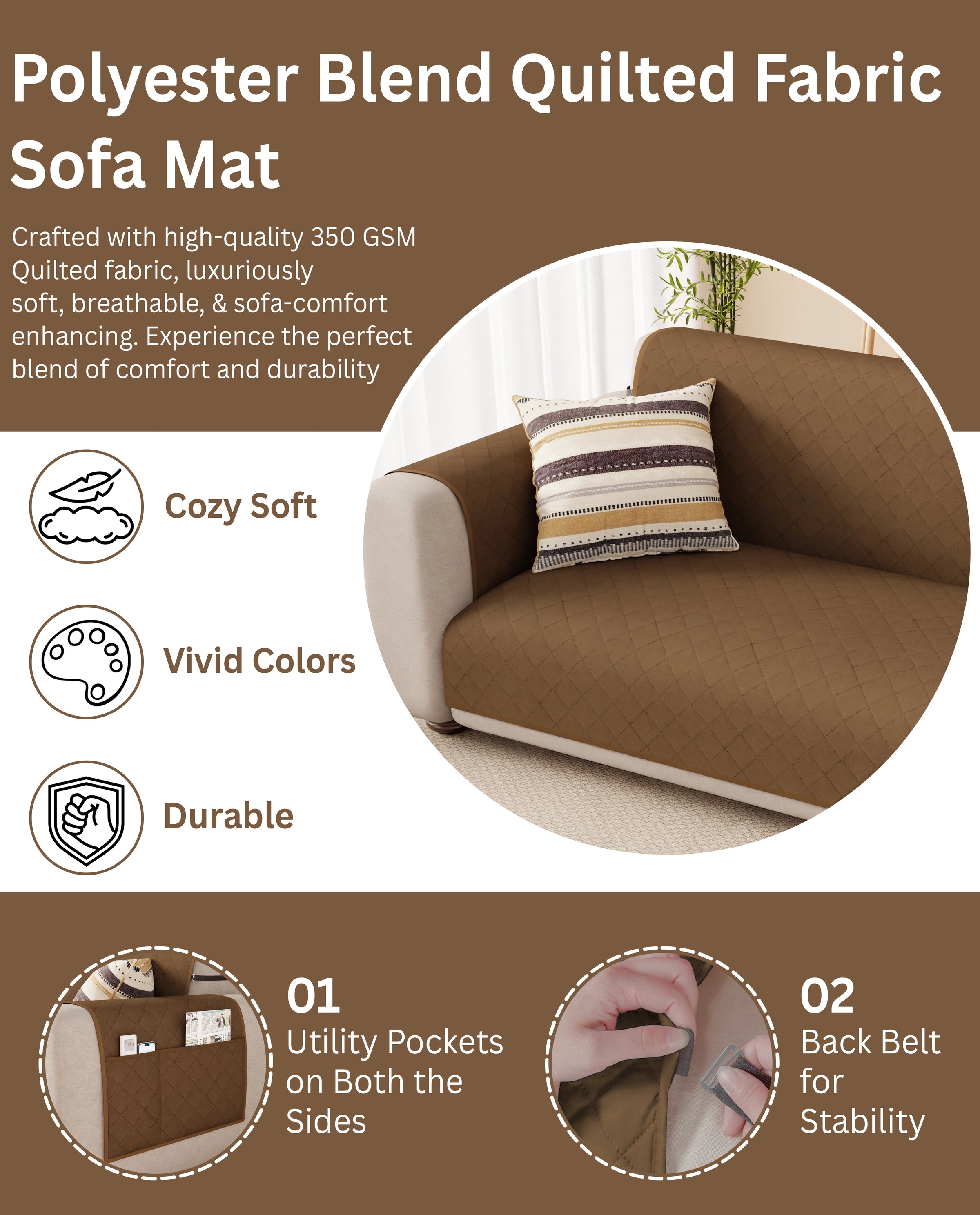 Lukzer Quilted Sofa Mat Walnut (SC-195-01)