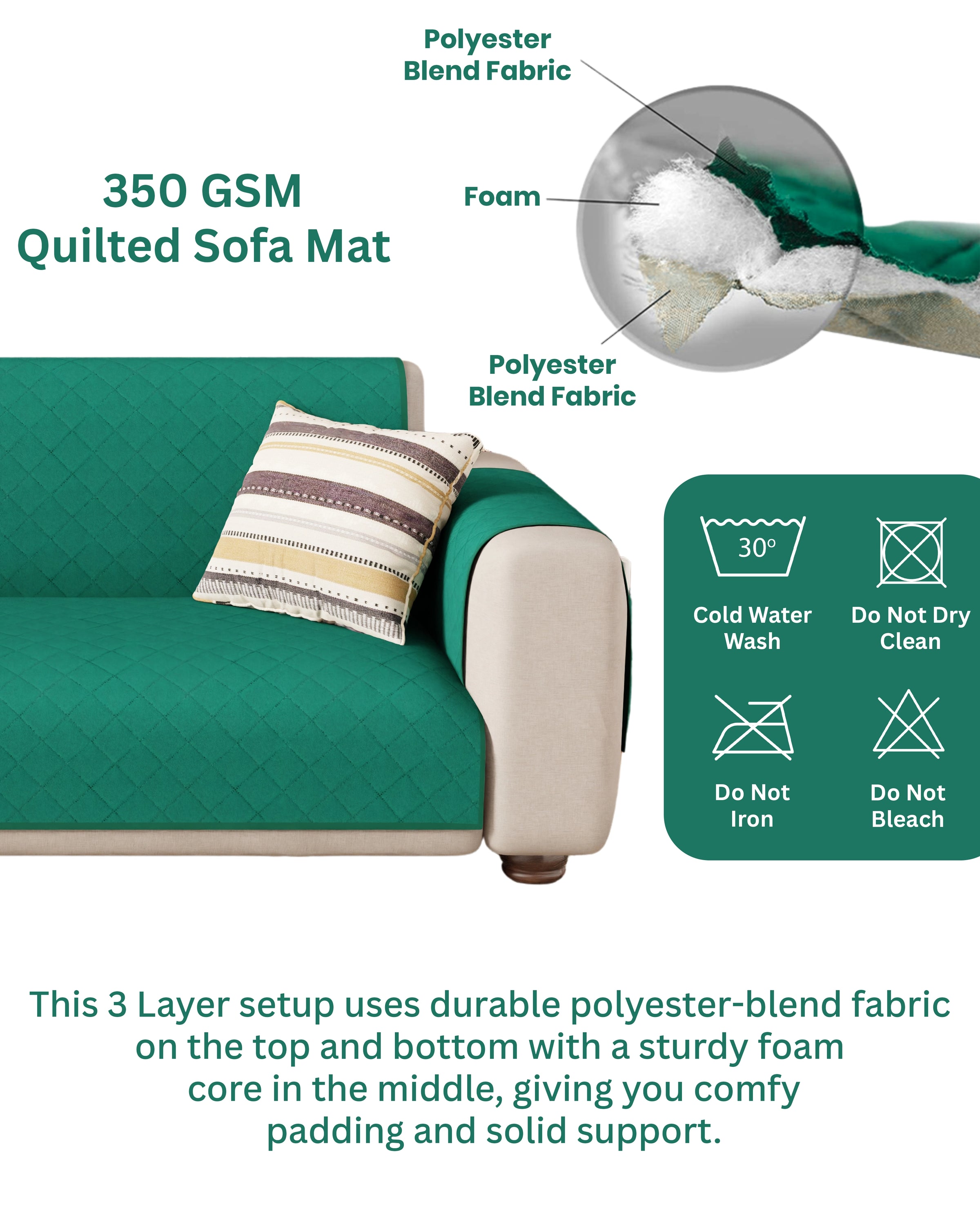 Lukzer Quilted Sofa Mat Forest Green (SC-200-01)
