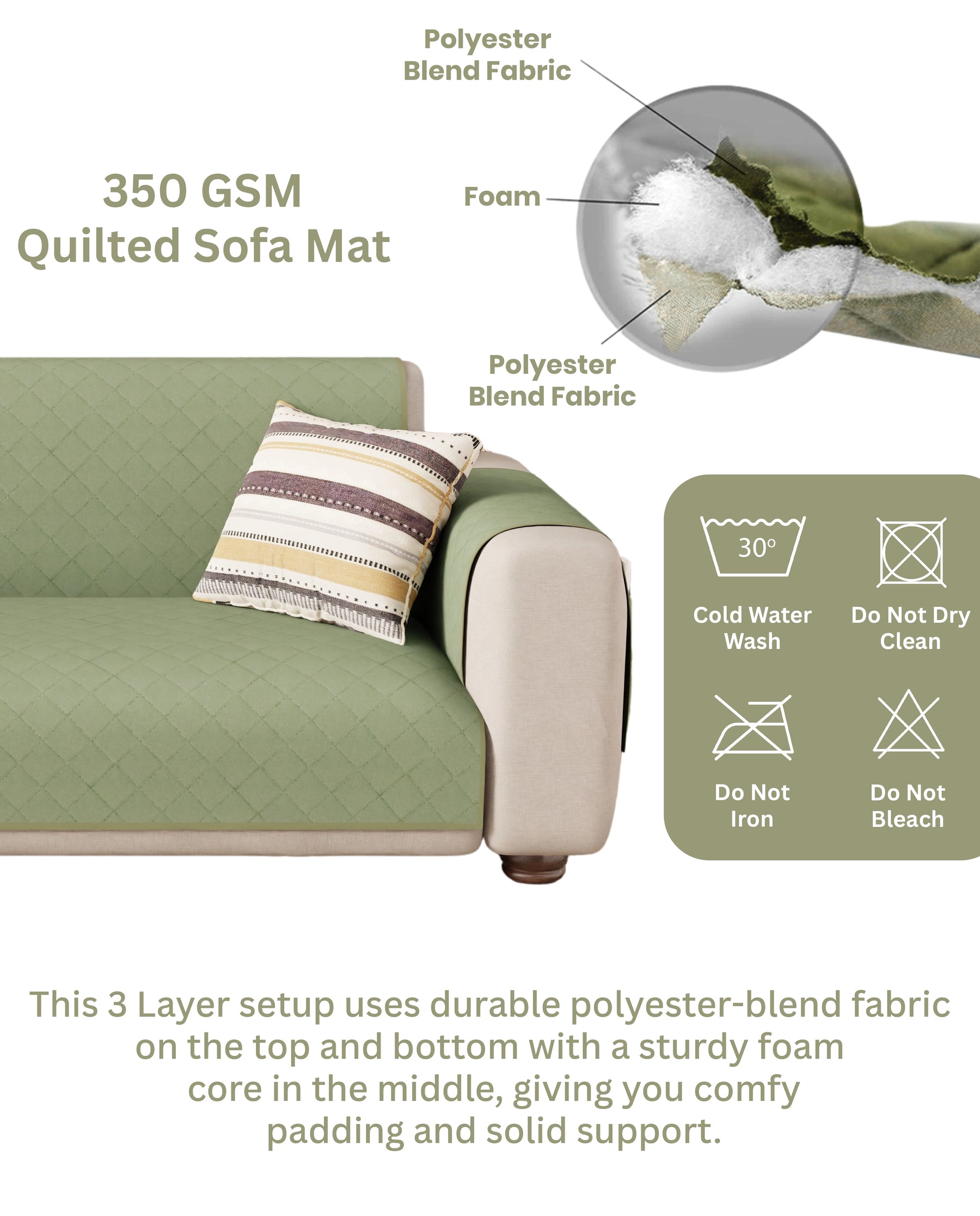 Lukzer Quilted Sofa Mat Mint Green (SC-199-01)