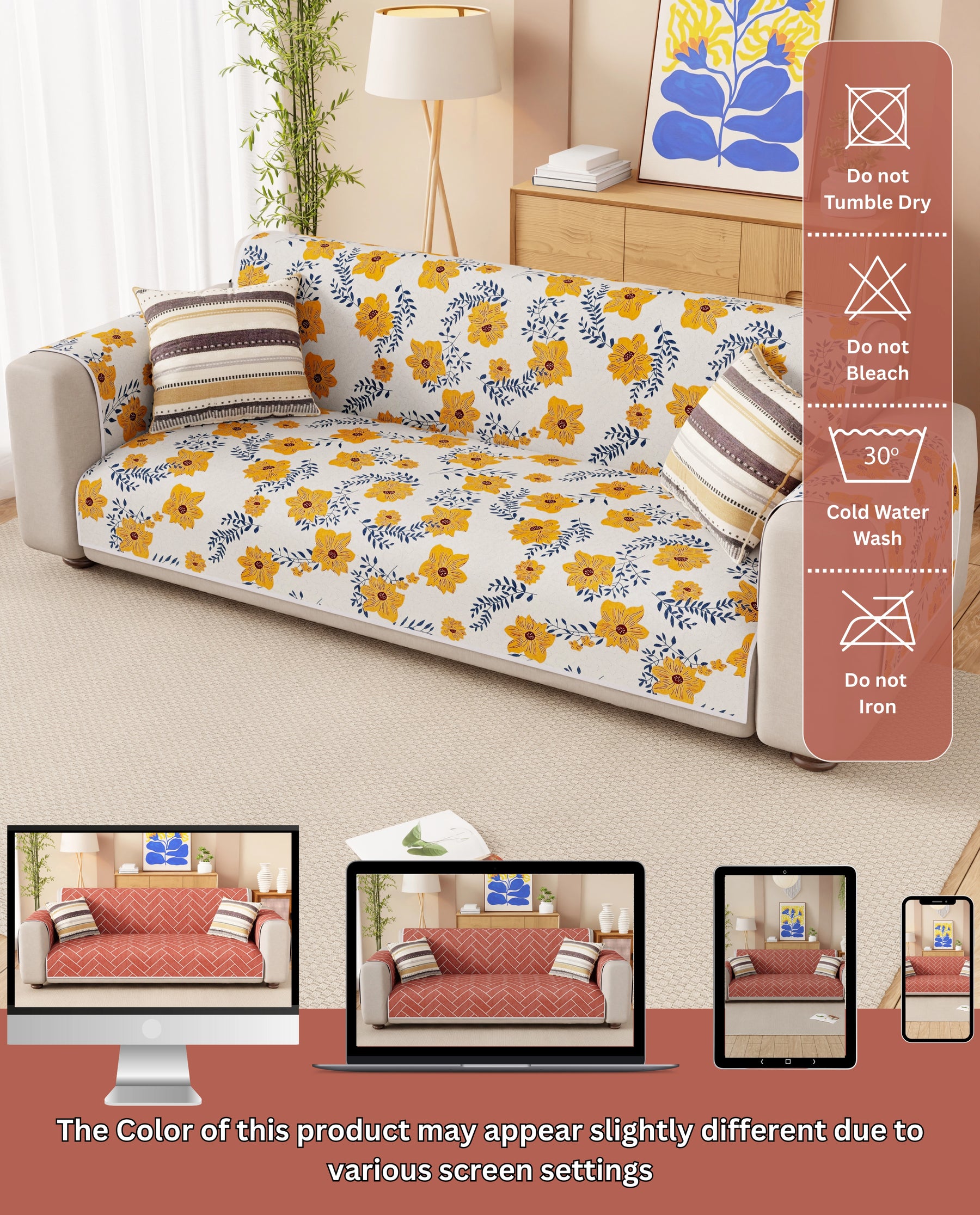 Lukzer Reversible Quilted Sofa Mat with Arms Brick Bloom (SC-201-01)