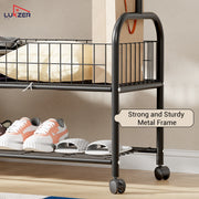Lukzer Heavy-Duty Portable Metal Clothes Rack with Single Rod & Bottom Shelf (MGR-001/Black)