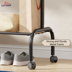 Lukzer Single Pole Portable Metal Garment Rack with Bottom Shelf (MGR-007/Black)
