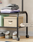 Lukzer Multipurpose Single Pole Metal Garment Rack with Wheels & 2 Bottom Shelves - (MGR-006) (White, Gold, Grey, Pink, Deep Sea, Black)