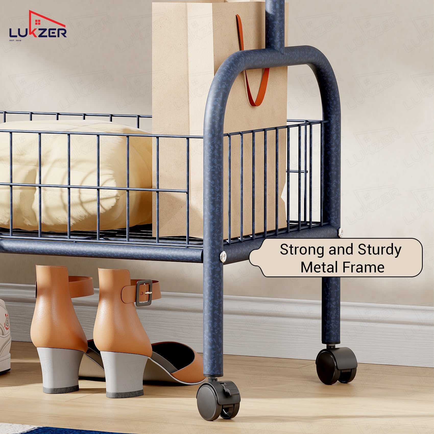 Lukzer Single Rod Garment Rack with Bottom Shelf | Cloth Organizer for Hanging Kurtas, Jackets, Bags in Bedroom, Office, Hostel &amp; More (MGR-003)