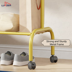 Lukzer Single Pole Portable Metal Garment Rack with Bottom Shelf (MGR-007/Gold)