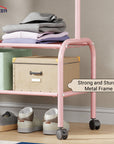 Lukzer Multipurpose Single Pole Metal Garment Rack with Wheels & 2 Bottom Shelves - (MGR-006) (White, Gold, Grey, Pink, Deep Sea, Black)
