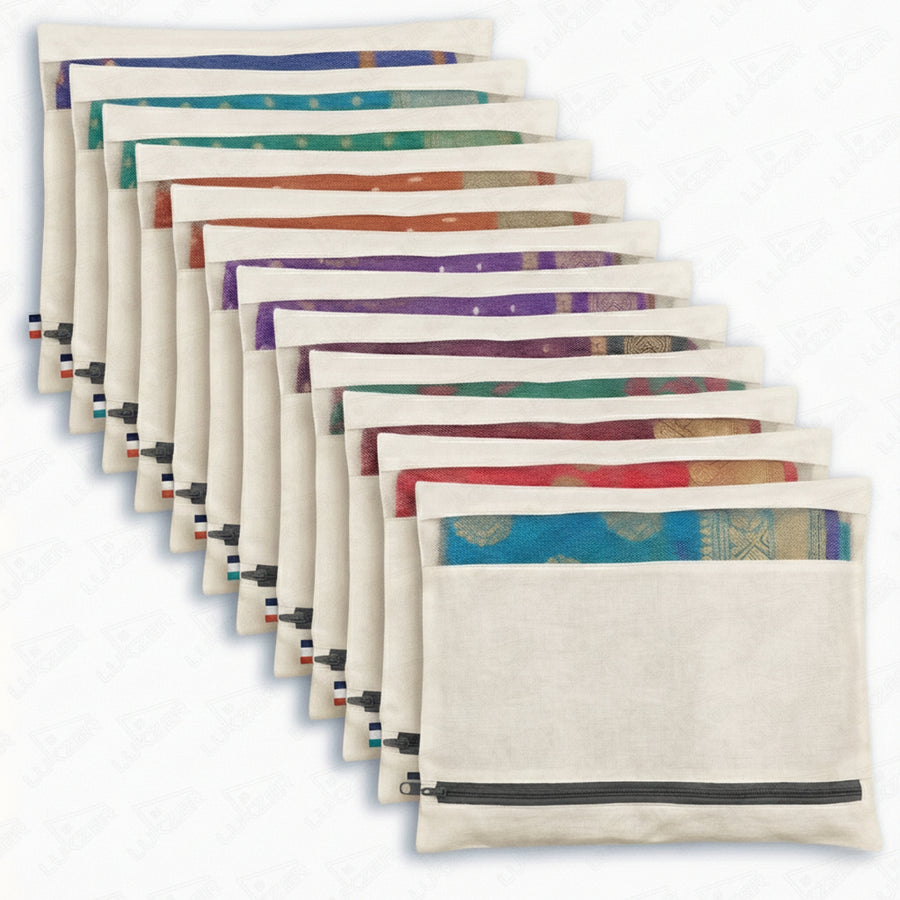 Lukzer 12 Pcs Big Size with Zip Closure & Mesh Window Saree Covers (Cotton)