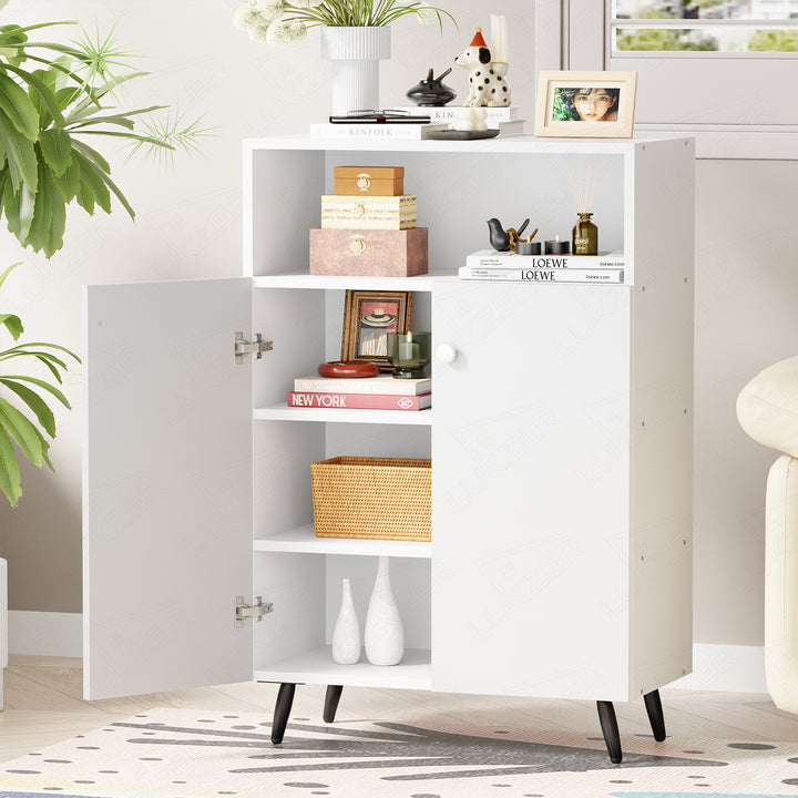 Lukzer Wooden Book Shelf & Storage Cabinet with White Doors (MR-034/White)