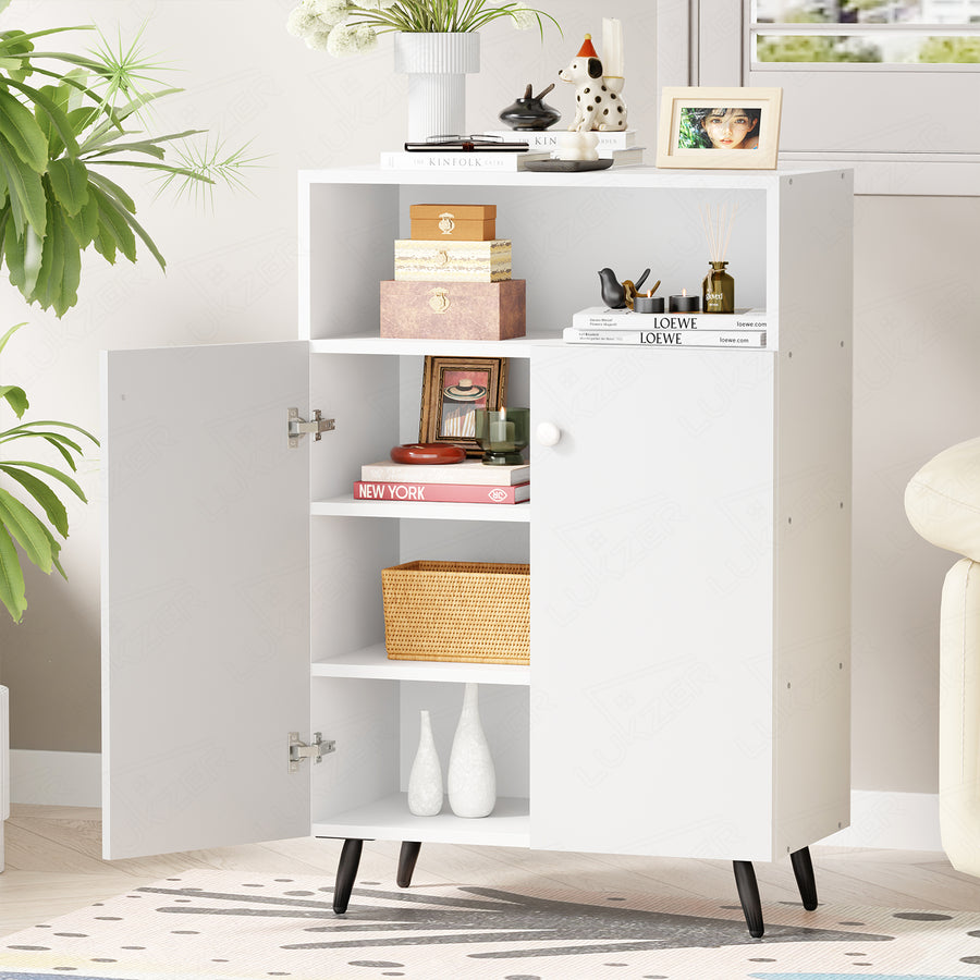Lukzer Wooden Book Shelf & Storage Cabinet with White Doors (MR-034/White)