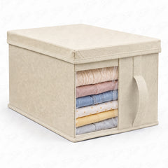 Lukzer 20 Liters Foldable Non-Woven Storage Box/Wardrobe Organizer with Lid - 1PC/Beige