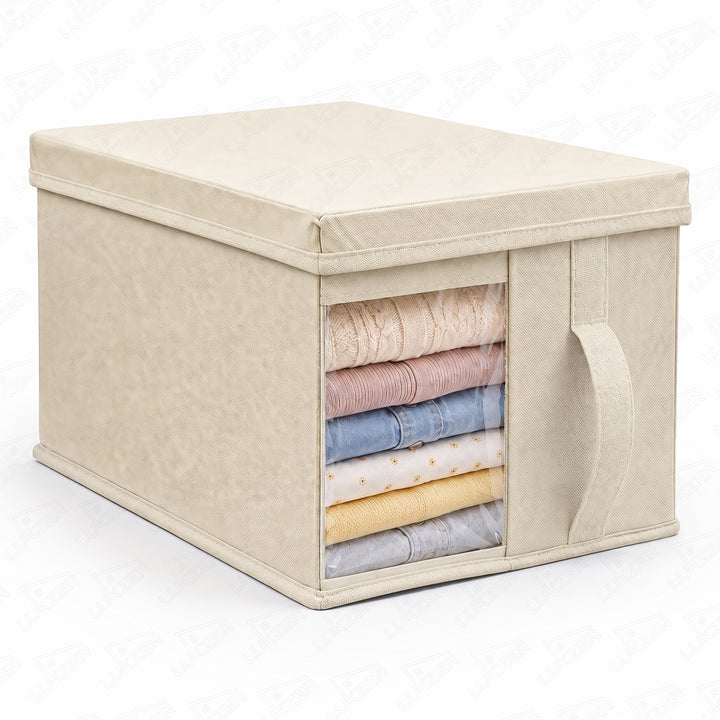 Lukzer 20 Liters Foldable Non-Woven Storage Box/Wardrobe Organizer with Lid - 1PC/Beige