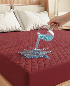 Lukzer Quilted Cotton Waterproof Mattress Protector  Maroon (MTP-QMAR-001)