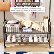 Lukzer Heavy-Duty Portable Metal Clothes Rack with Single Rod & Bottom Shelf (MGR-001/Black)