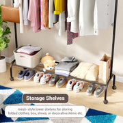 Lukzer Single Pole Portable Metal Garment Rack with Bottom Shelf (MGR-007/Black)