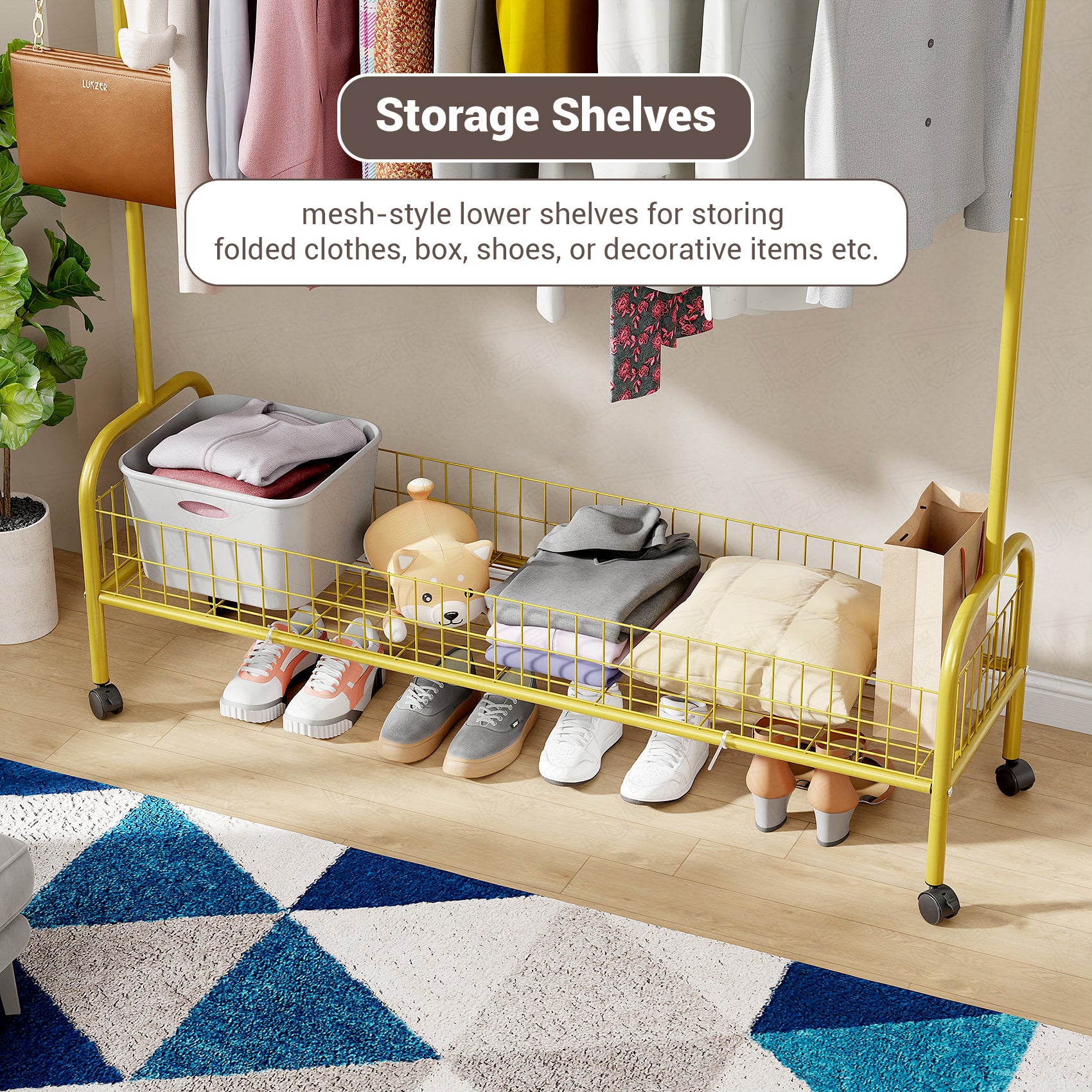 Lukzer Single Rod Garment Rack with Bottom Shelf | Cloth Organizer for Hanging Kurtas, Jackets, Bags in Bedroom, Office, Hostel &amp; More (MGR-003)