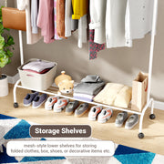 Lukzer Single Pole Portable Metal Garment Rack with Bottom Shelf (MGR-007/White)