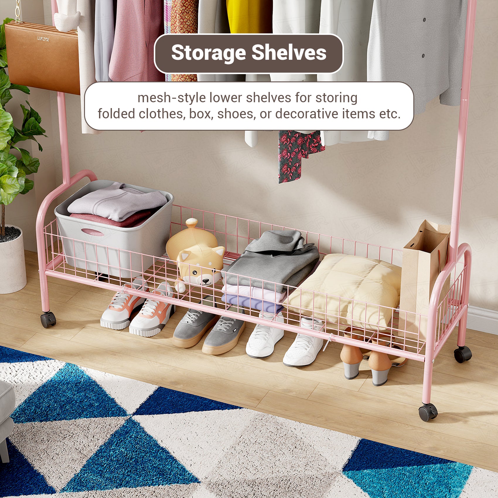 Lukzer Single Rod Garment Rack with Bottom Shelf | Cloth Organizer for Hanging Kurtas, Jackets, Bags in Bedroom, Office, Hostel &amp; More (MGR-003)
