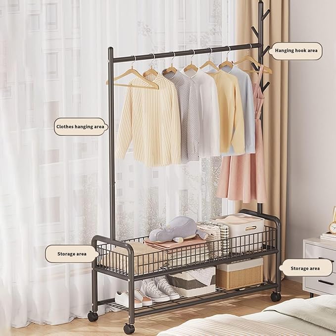 Lukzer Sturdy Garment Stand – 2 Bottom Shelves, Mesh Design, MGR-004 - 110cm (Gold/White/Black/Deep Sea/Pink/Grey)