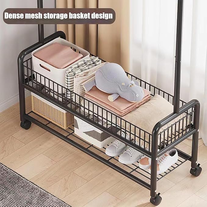 Lukzer Sturdy Garment Stand – 2 Bottom Shelves, Mesh Design, MGR-004 - 110cm (Gold/White/Black/Deep Sea/Pink/Grey)