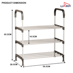 Lukzer 3-Tier Metal & Plastic Space-Saving Shoe Organizer Rack (MSR-003/Silver)