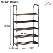 Lukzer 5-Tier Metal & Plastic Space-Saving Shoe Organizer Rack (MSR-005/Black)