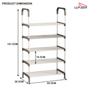Lukzer 5-Tier Metal & Plastic Space-Saving Shoe Organizer Rack (MSR-005/Silver)