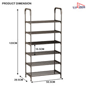 Lukzer 6-Tier Metal & Plastic Space-Saving Shoe Organizer Rack (MSR-006/Black)