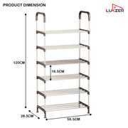 Lukzer 6-Tier Metal & Plastic Space-Saving Shoe Organizer Rack (MSR-006/Silver)