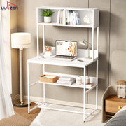 Lukzer Modern Study Table with Open Bookshelf & Hutch (MST-010/White & White)