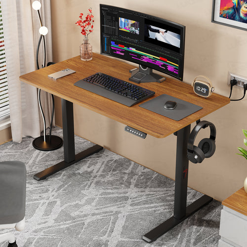 Lukzer Electric Automatic Height Adjustable Sit Stand Desk EST-003 ( Black & Oak Brown )