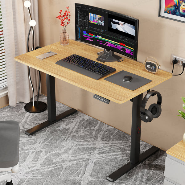 Lukzer Electric Automatic Height Adjustable Sit Stand Desk EST-003 ( Black & Oak Light )