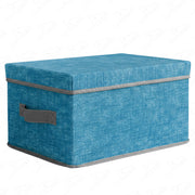 Lukzer 3Pcs Blue & Grey Foldable Storage Box with Lid & Reinforced Handle (Lining)