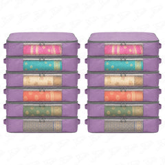 Lukzer 12Pcs Lavender Foldable Saree Cover/Bags with Zip & Mesh Window (Nylon)