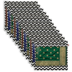 Lukzer 12 Pcs Zigzag Printed Big Size with Zip Closure & Transparent Window Saree Covers (Non-Woven)