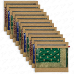 Lukzer 12 Pcs Leather Printed Big Size with Zip Closure & Transparent Window Saree Covers (Non-Woven)