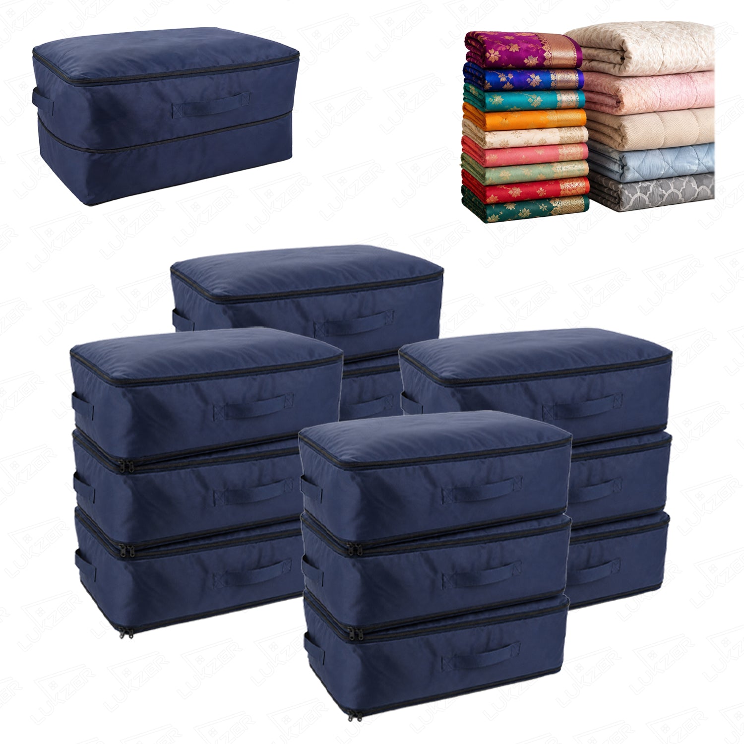 Lukzer Nylon Expandable Self Compression Storage Bag for Clothes & Bedding - 12PC's/Blue