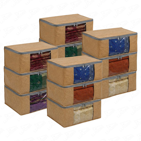 Lukzer 12 Pcs Leather Printed Large Size with Zip Closure & Mesh Window Saree Covers (Non-Woven)