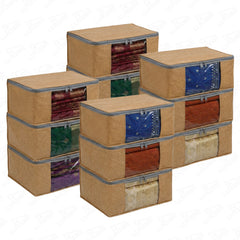 Lukzer 3 Pcs Leather Printed Large Size with Zip Closure & Mesh Window Saree Covers (Non-Woven)