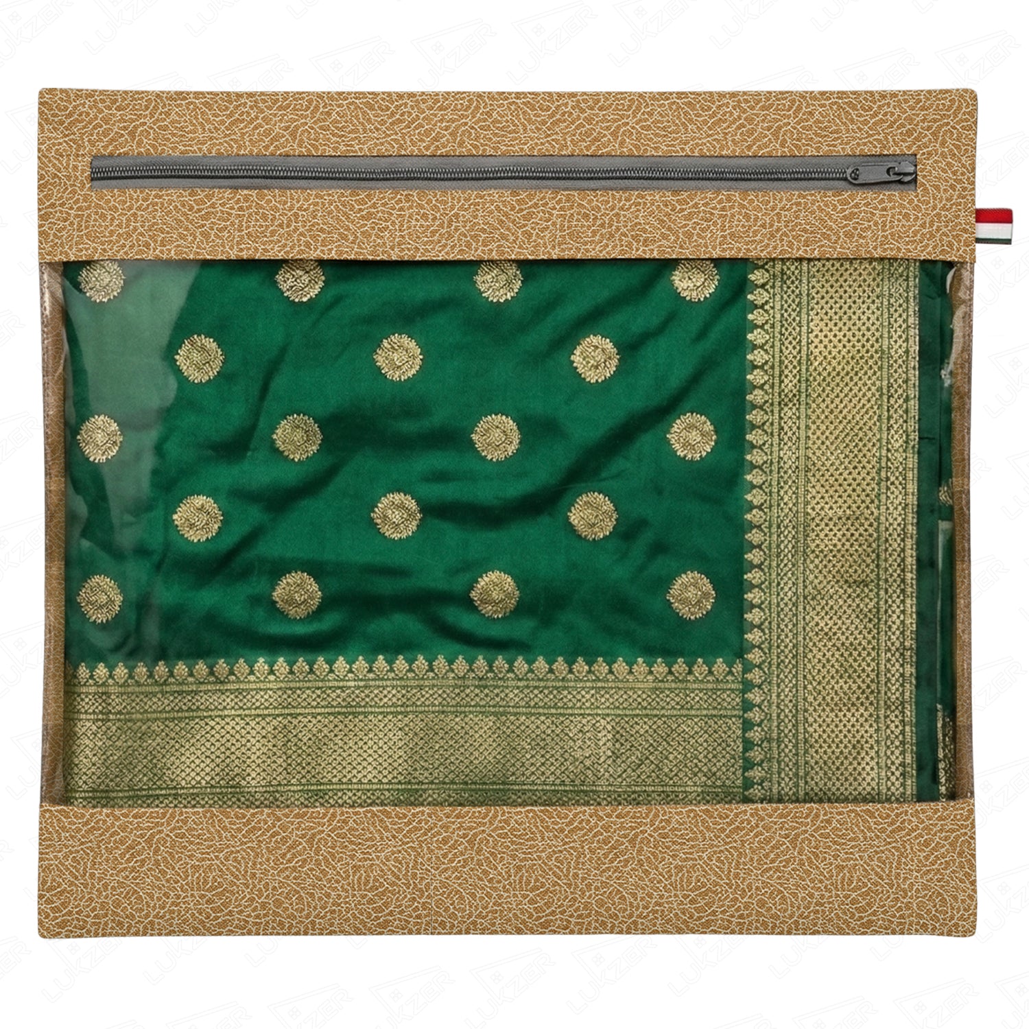 Lukzer 12 Pcs Leather Printed Big Size with Zip Closure & Transparent Window Saree Covers (Non-Woven)