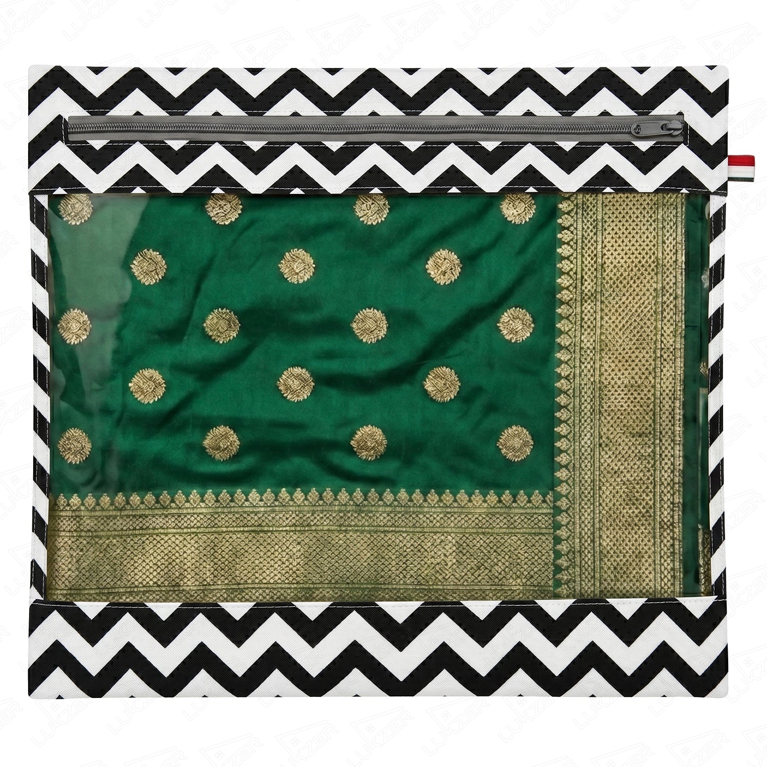 Lukzer 12 Pcs Zigzag Printed Big Size with Zip Closure & Transparent Window Saree Covers (Non-Woven)