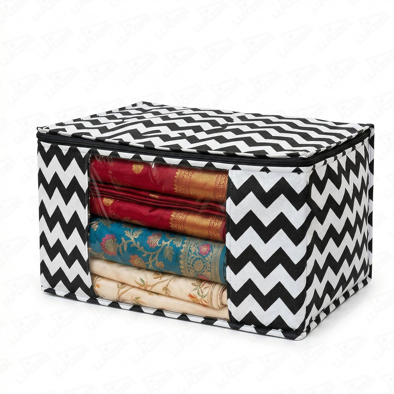 Lukzer 6 Pcs Zigzag Printed Large Size with Zip Closure & Mesh Window Saree Covers (Non-Woven)