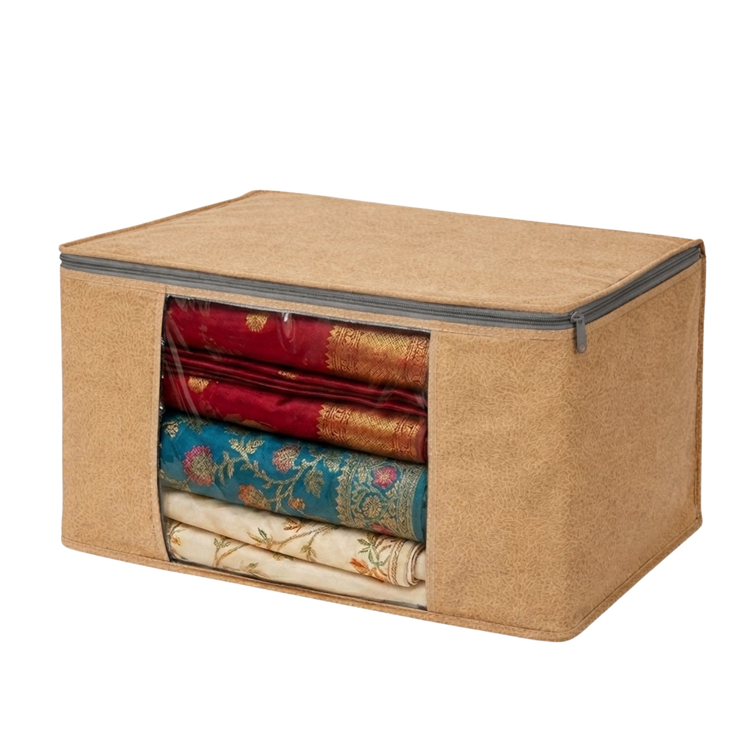 Lukzer 3 Pcs Leather Printed Large Size with Zip Closure & Mesh Window Saree Covers (Non-Woven)