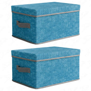 Lukzer 4Pcs Blue & Grey Foldable Storage Box with Lid & Reinforced Handle (Lining)