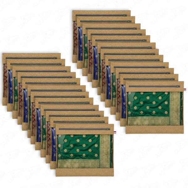 Lukzer 24 Pcs Leather Printed Big Size with Zip Closure & Transparent Window Saree Covers (Non-Woven)
